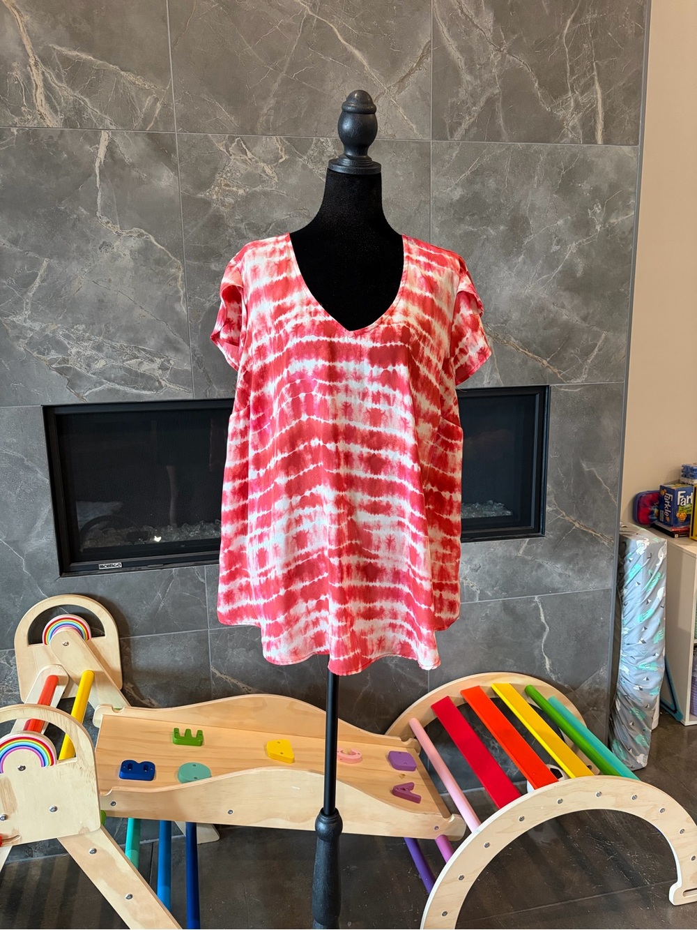 torrid Pink and White Tie-Dye V-Neck Top